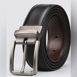 NWT Black/Brown Reversible Leather Belt with Silver Buckle 110cm/43 inches